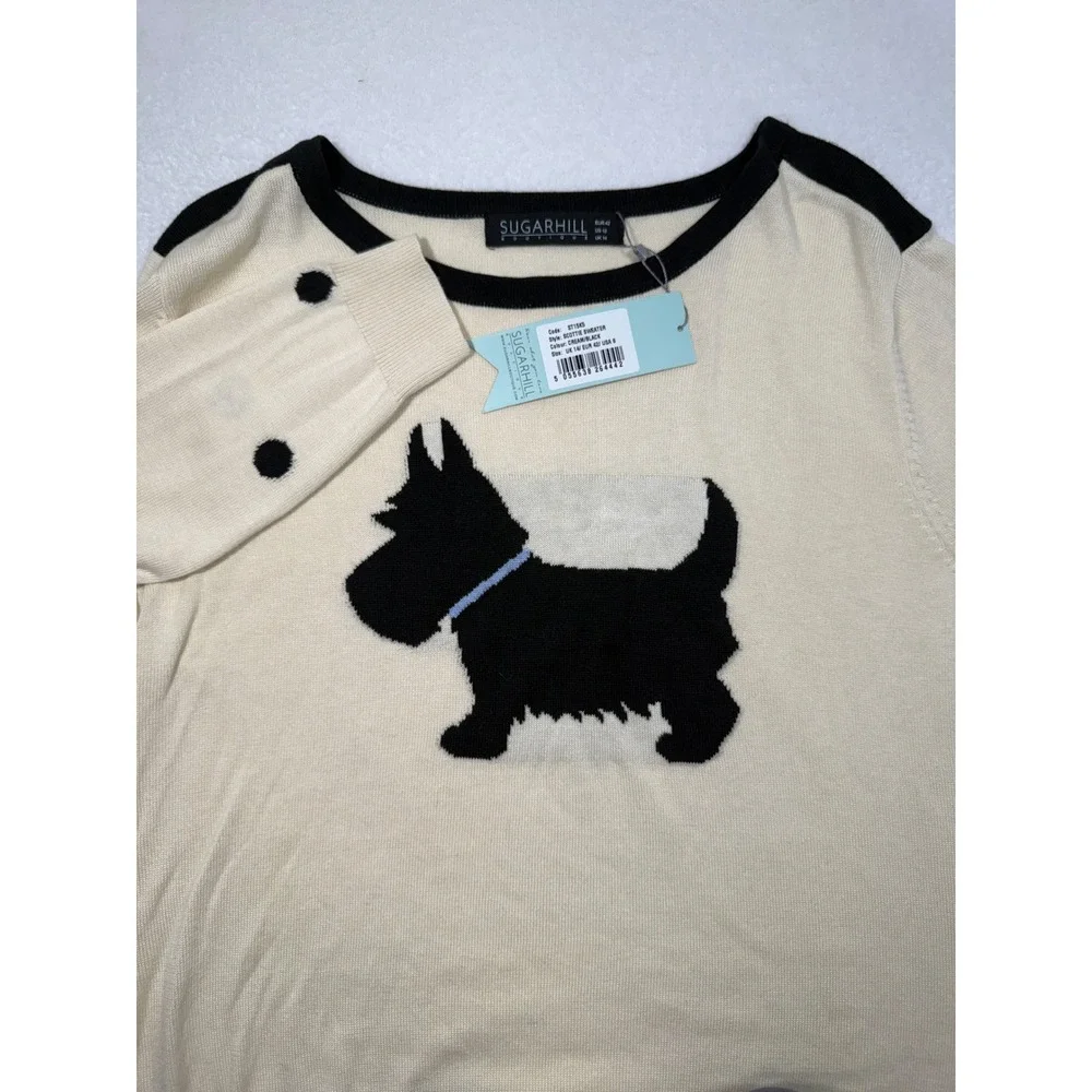 Sugarhill Boutique Scottie Sweater NWT Cream Black Polka Dot Dog Knit USA 8 UK14 - Picture 1 of 8